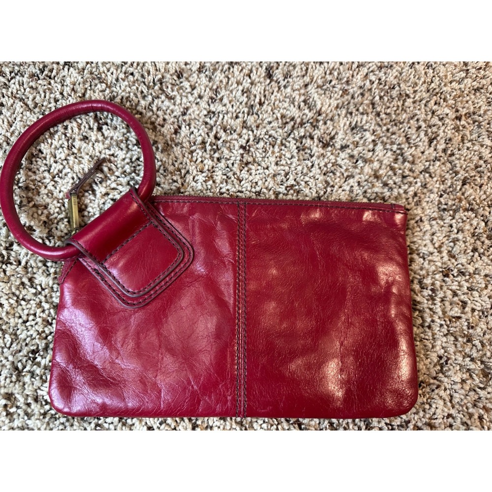 Hobo The Original Red Leather Wristlet Clutch Bag with Ring Handle